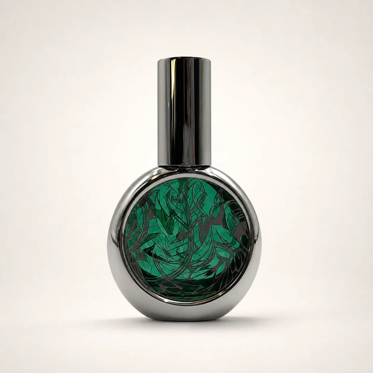 Round Floral‑Engraved Perfume Bottle